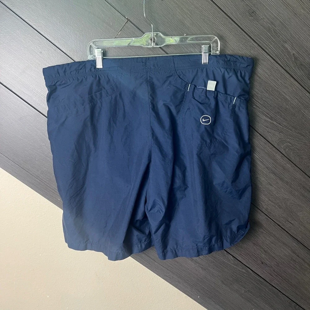 Nike‎ Men's VTG Y2K Swim Trunks Navy Blue Mesh Lined XL Beach Shorts Drawstring